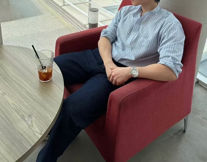 暗紋間條長袖襯衫