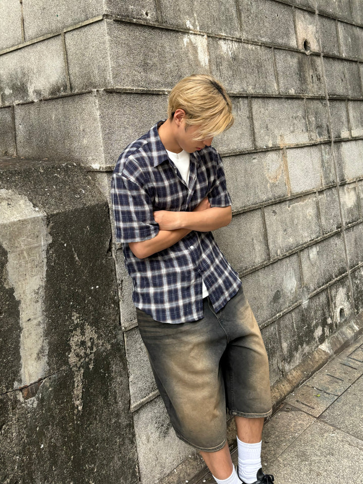 啡黑水洗牛仔短褲 男裝褲