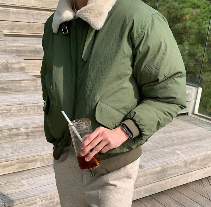 毛毛翻領拉鍊外套