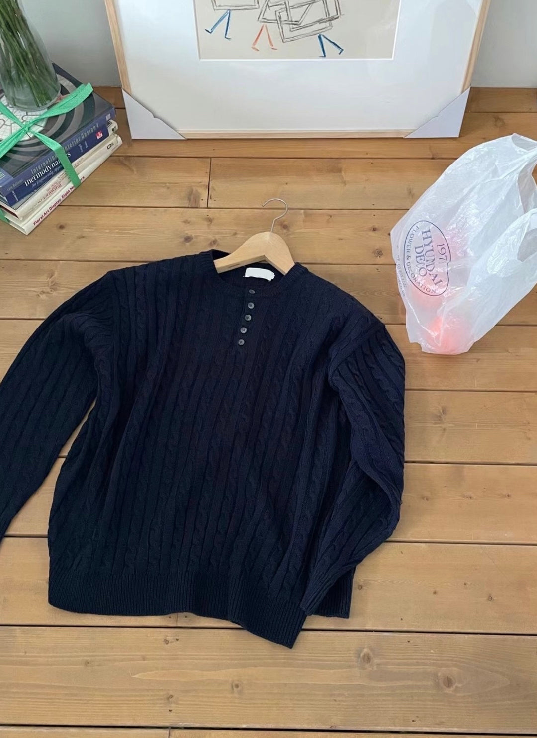 麻花針織鈕扣領口上衣