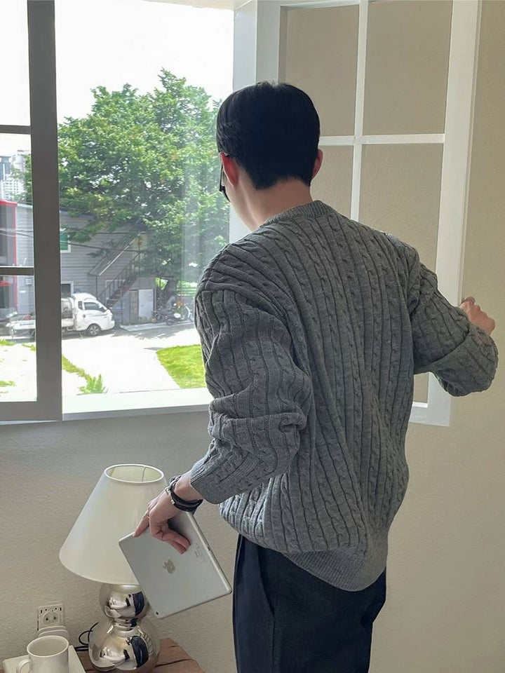 麻花針織鈕扣領口上衣