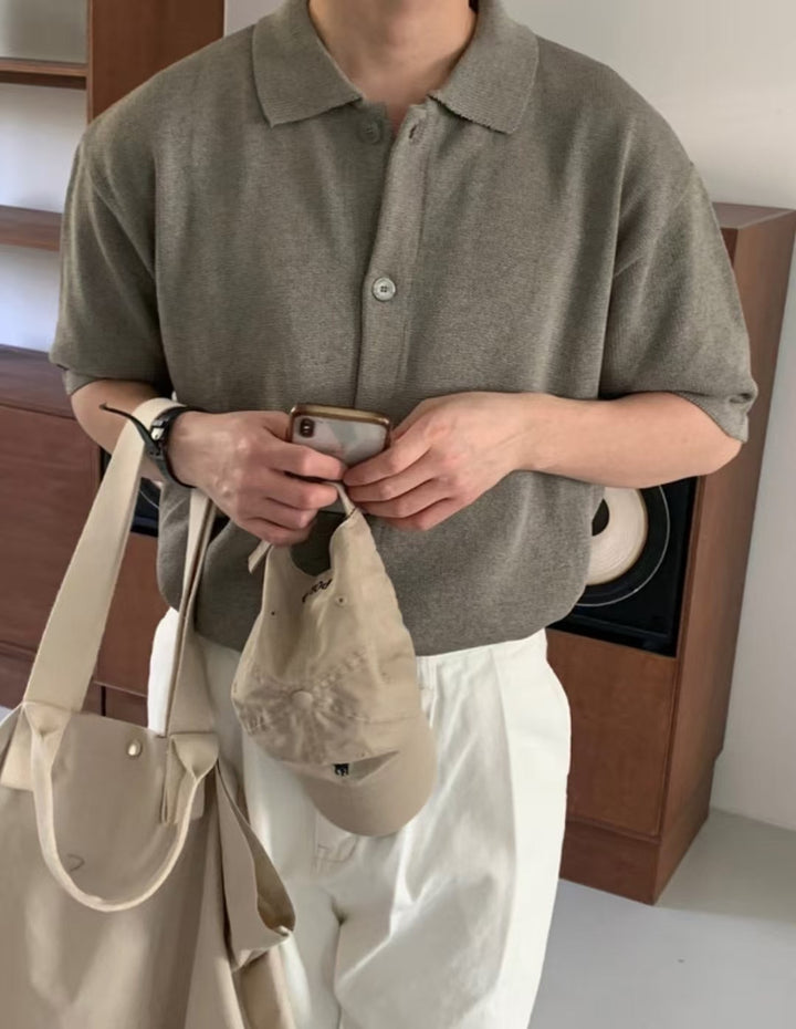 翻領針織短袖上衣