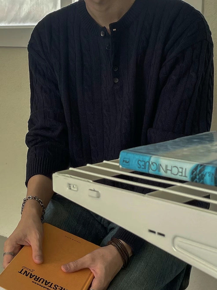 麻花針織鈕扣領口上衣