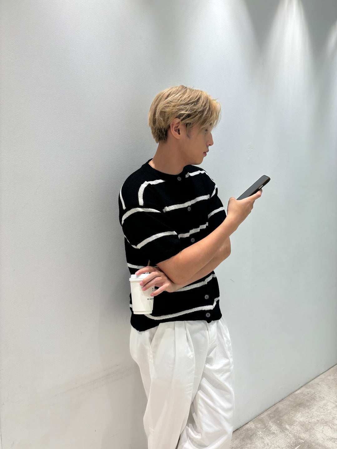 針織間條短袖上衣