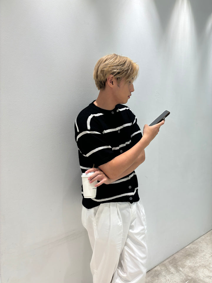 針織間條短袖上衣