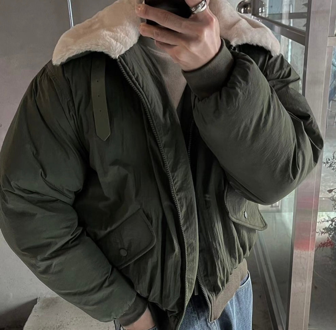 毛毛翻領拉鍊外套