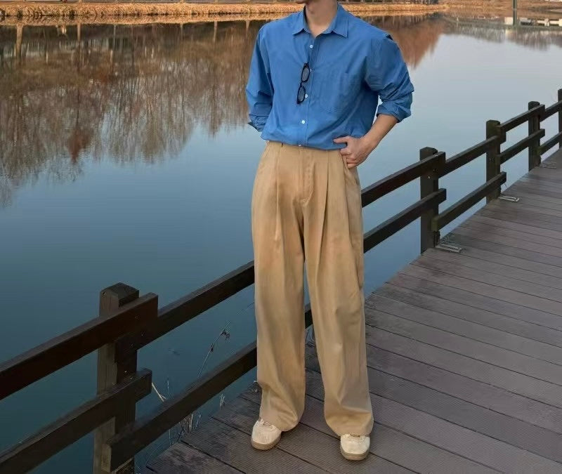 鈕扣落地長褲 韓國男裝