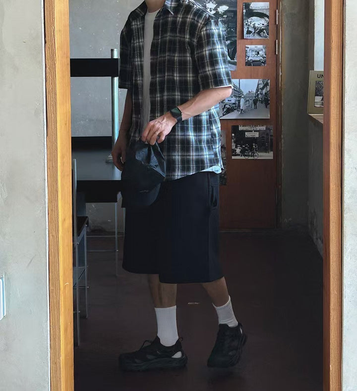 黑白格仔短袖襯衫