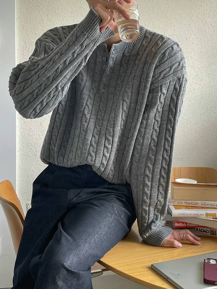 麻花針織鈕扣領口上衣