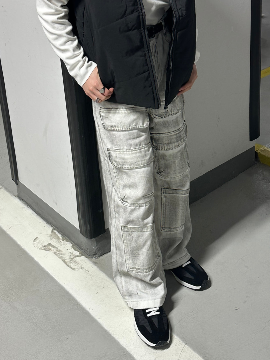 街頭灰白色落地褲 韓國男裝