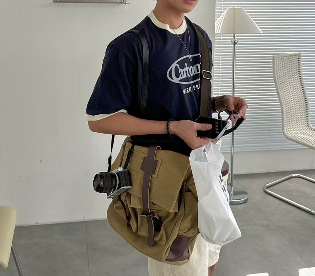 拼色復古短袖上衣 韓國男裝