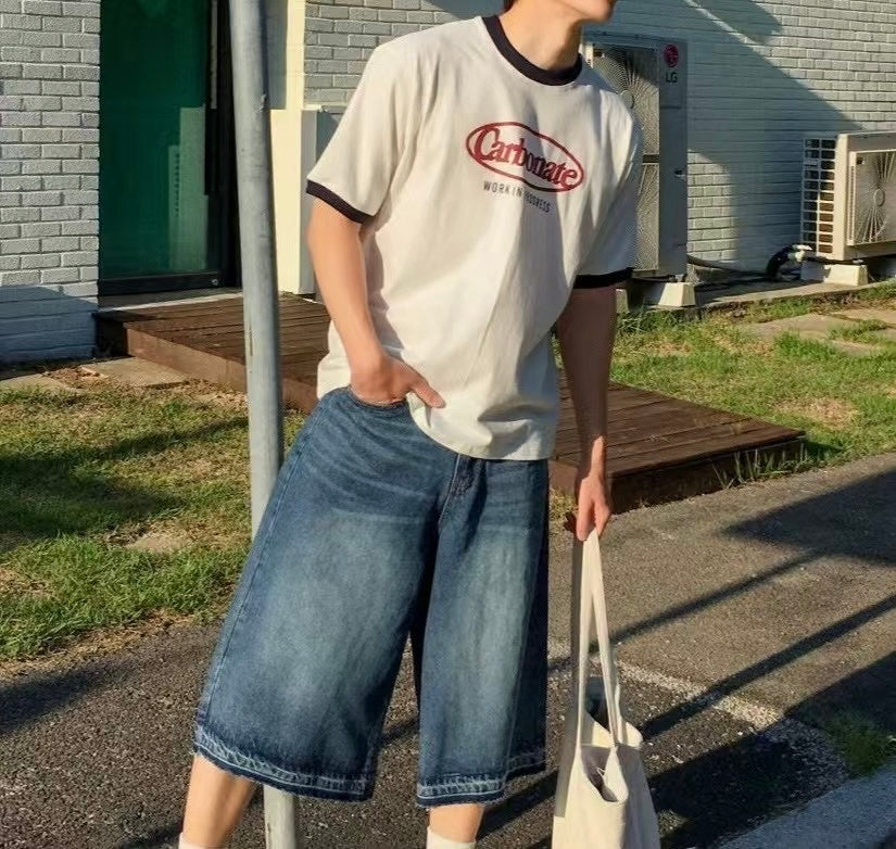 拼色復古短袖上衣 韓國男裝