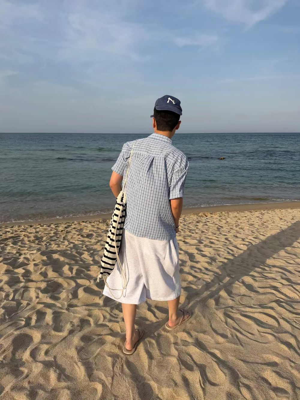 海藍格仔短袖襯衫