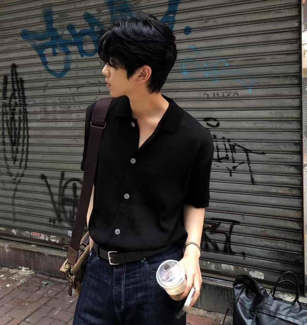 翻領針織短袖上衣