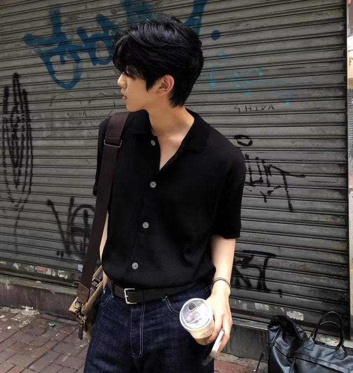 翻領針織短袖上衣