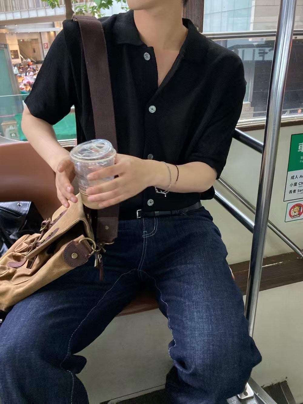 翻領針織短袖上衣