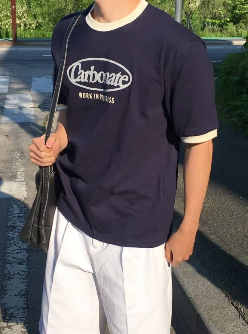 拼色復古短袖上衣 韓國男裝