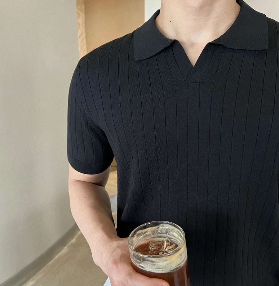 基本款韓系間紋上衣Daily Short Sleeves Top- 韓國男裝