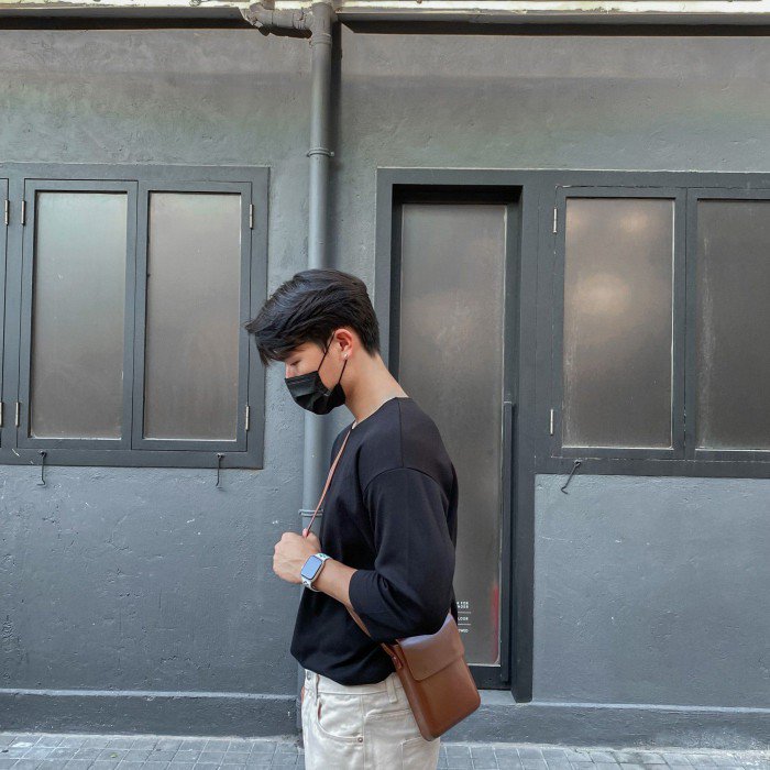 韓國男裝- 皮面側肩袋