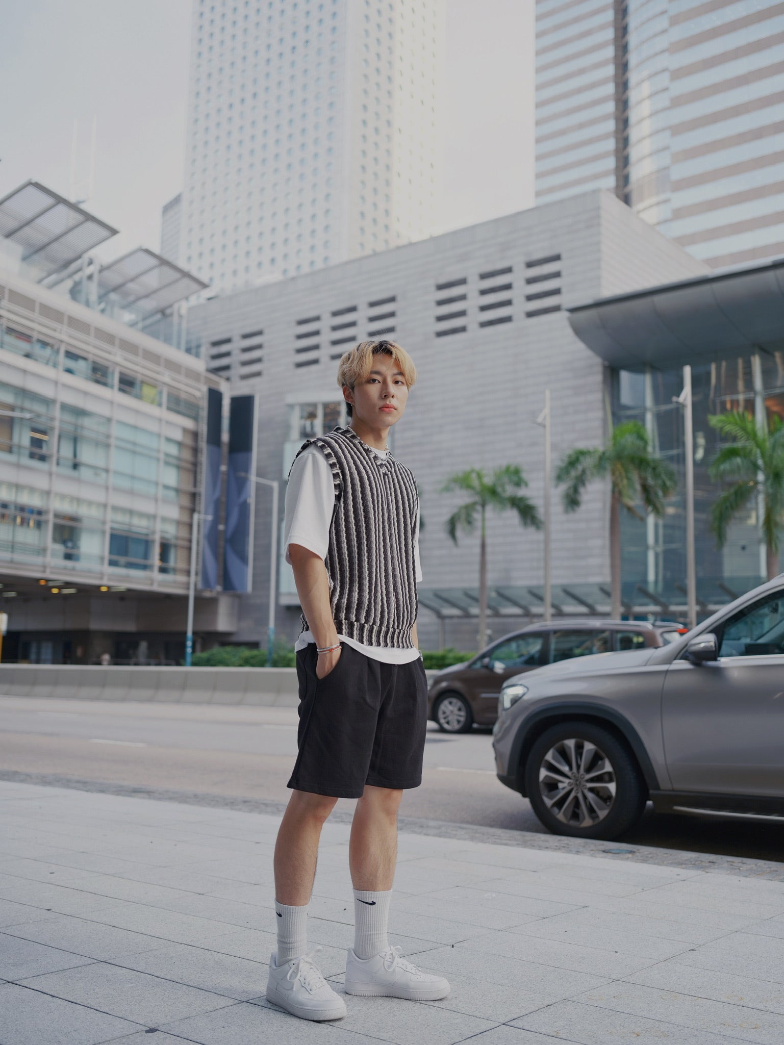 針織間條背心Striped Vest-韓國男裝