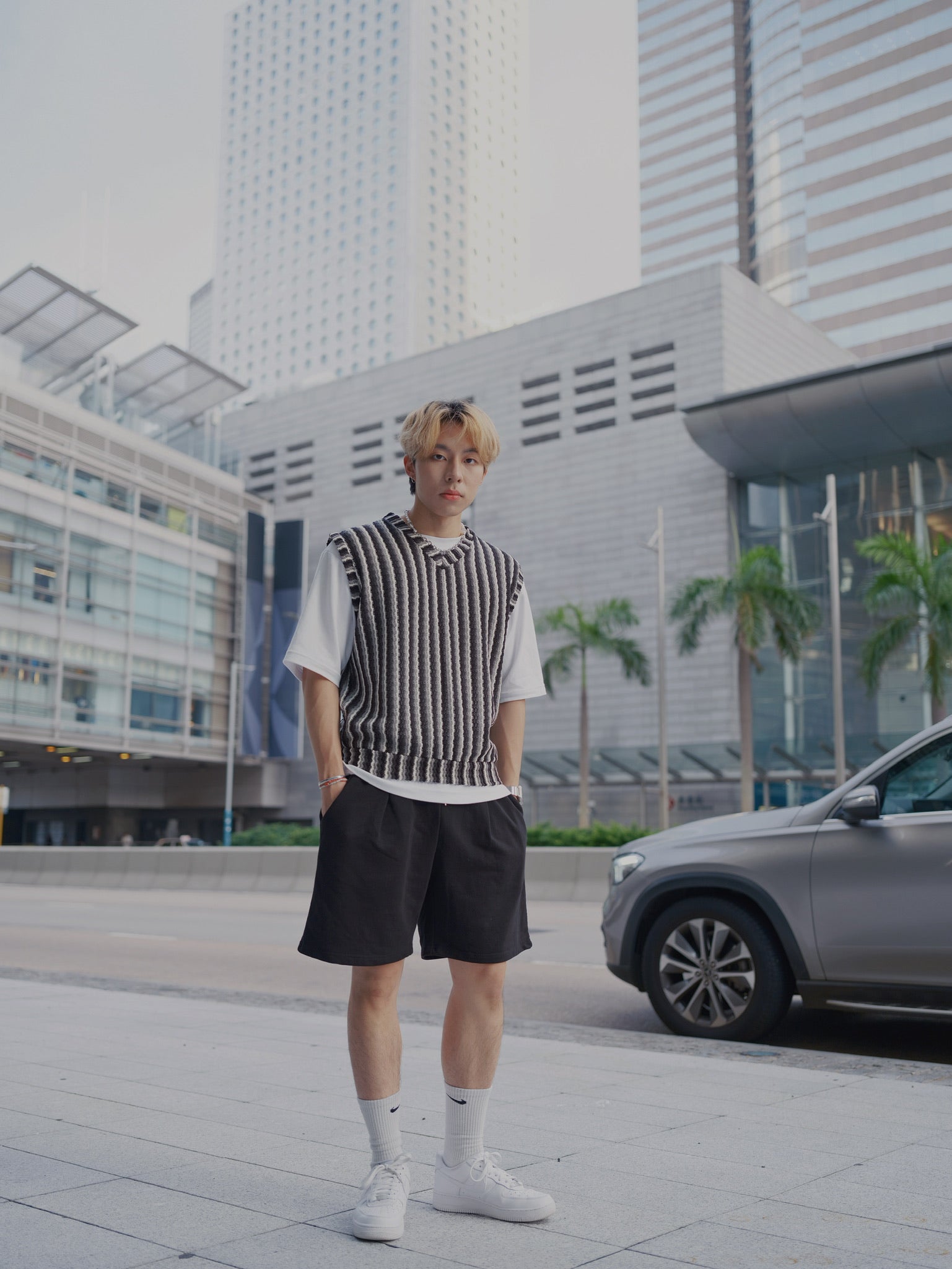 針織間條背心Striped Vest-韓國男裝