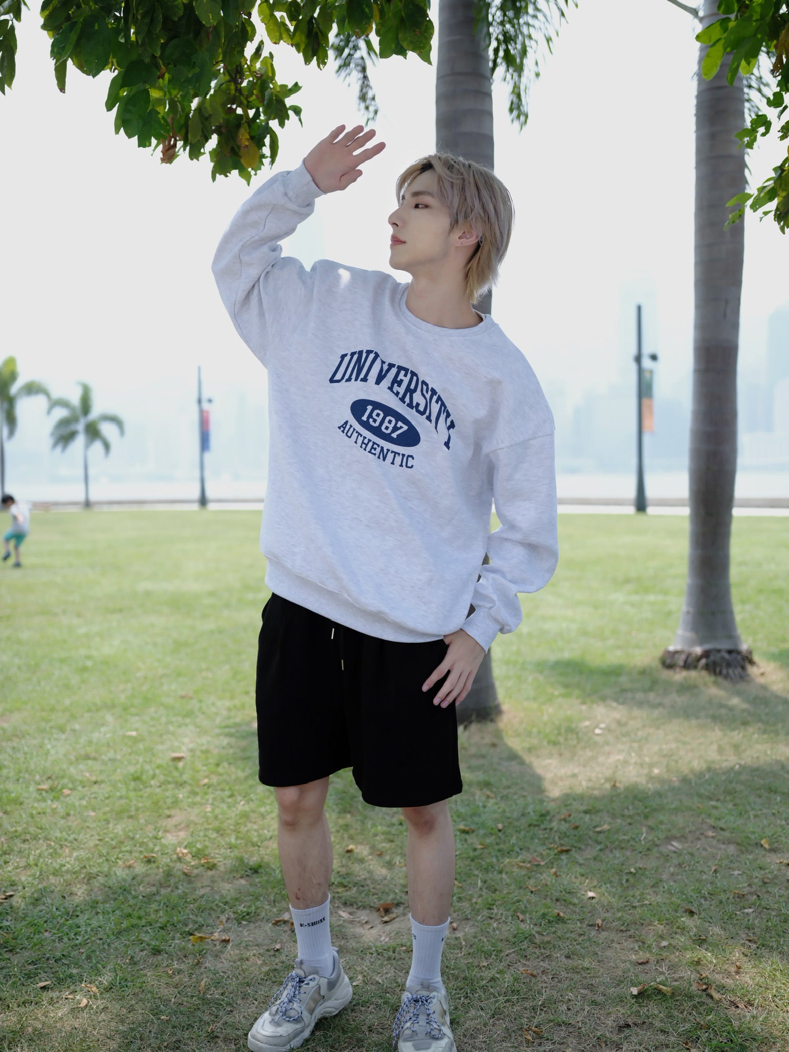 淺灰休閒衛衣Uni Sweatshirt-韓國男裝