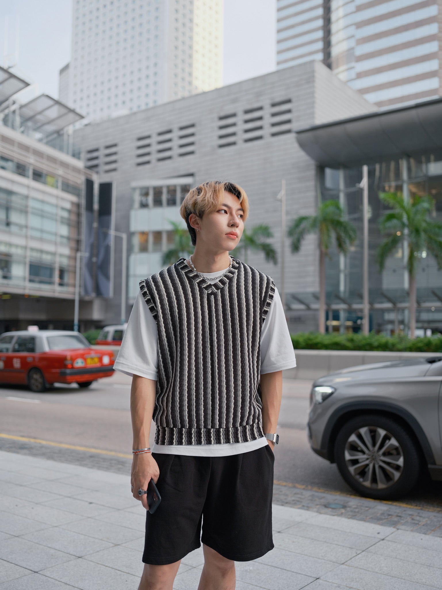 針織間條背心Striped Vest-韓國男裝