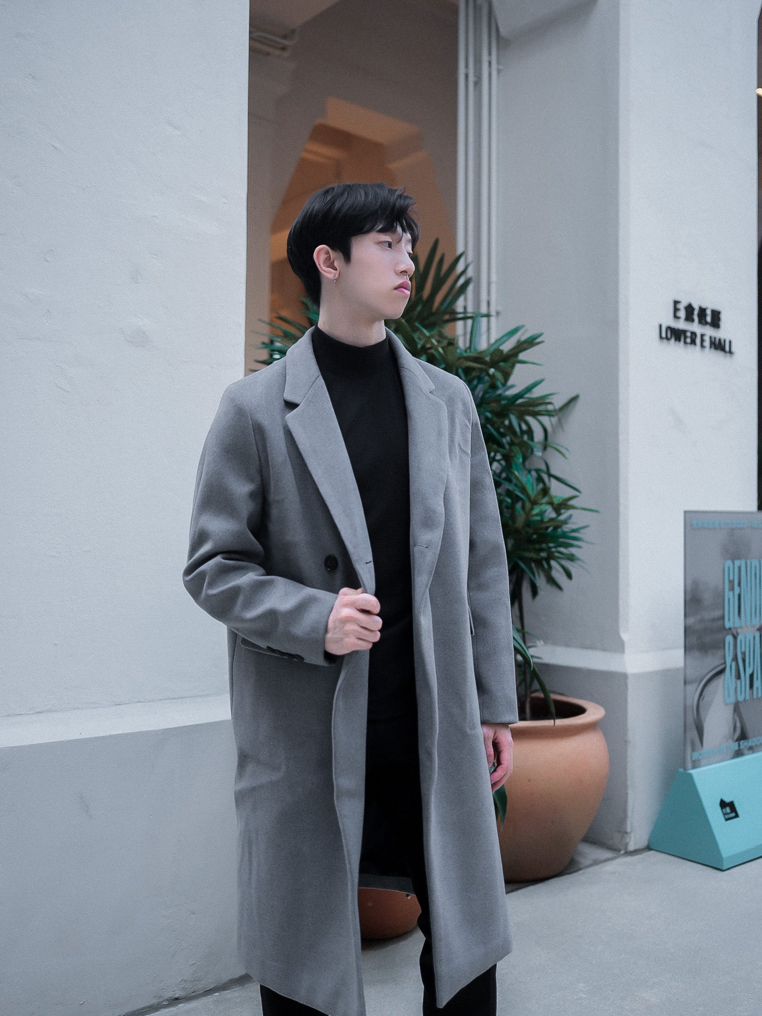 灰色羊毛大褸Grey Wool Coat-韓國男裝