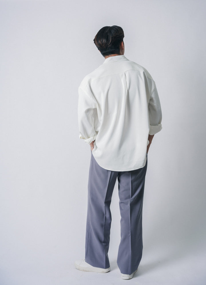 垂墜感滑身白色襯衫Basic White Shirt-韓國男裝