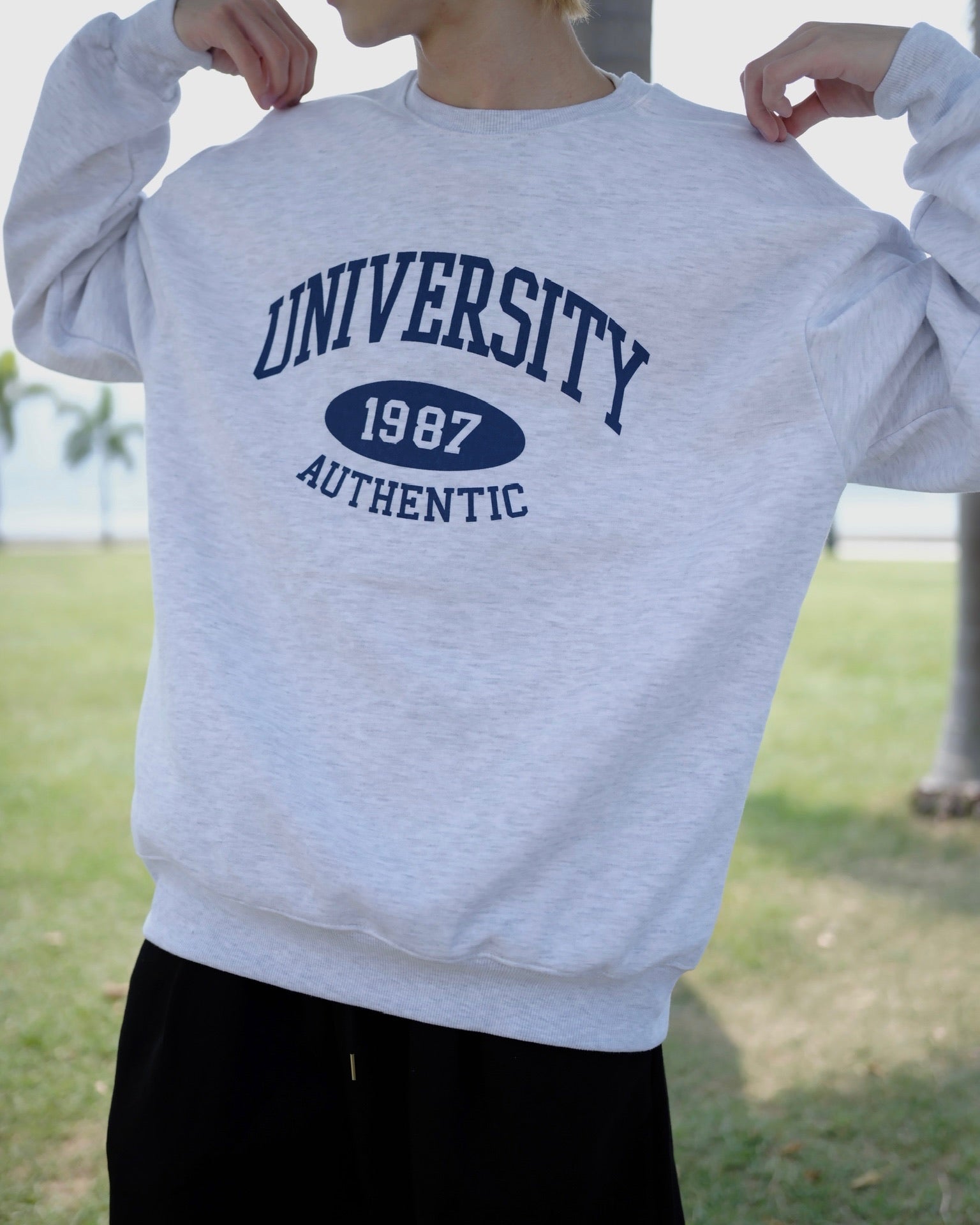 淺灰休閒衛衣Uni Sweatshirt-韓國男裝