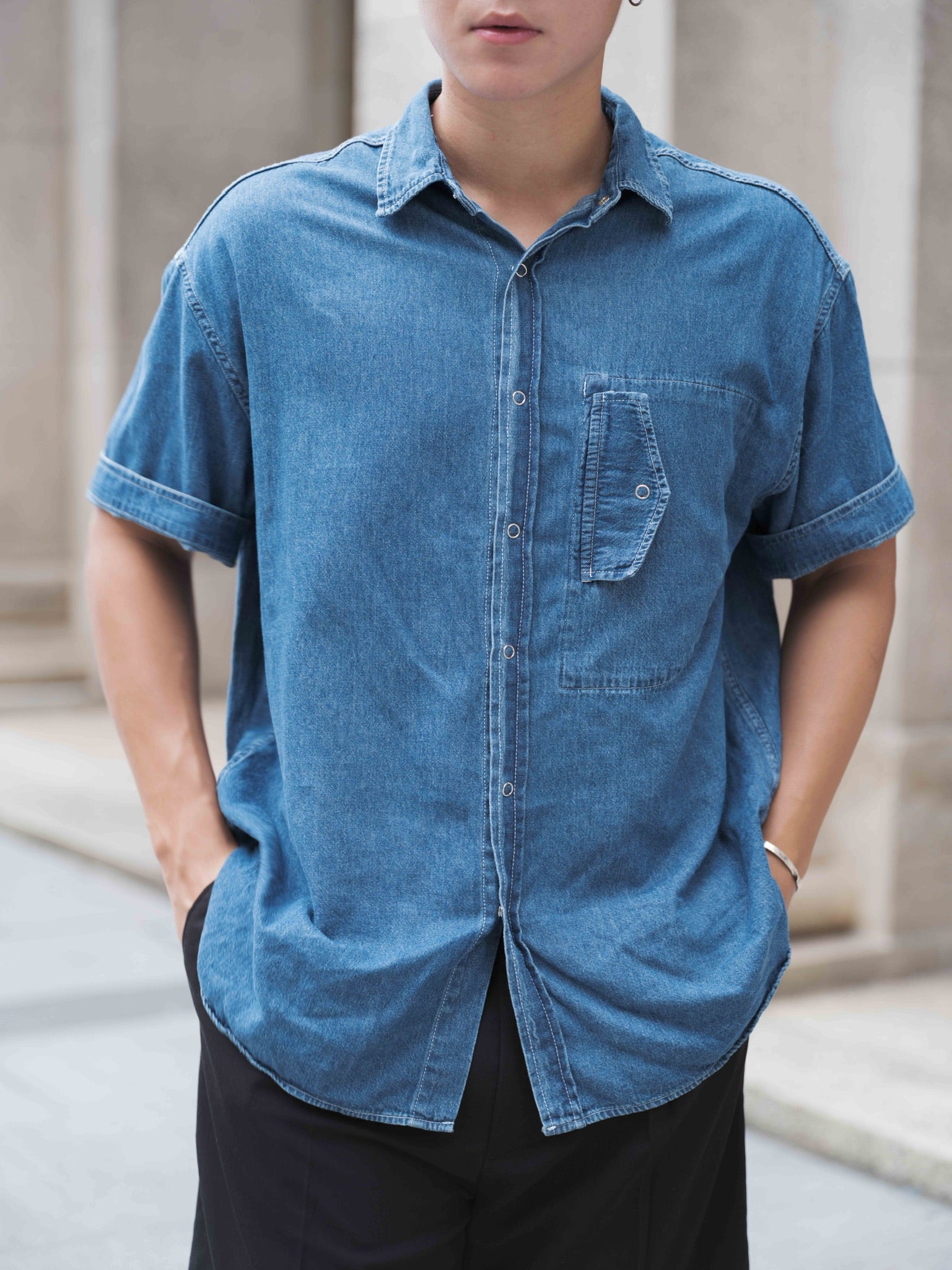 韓國男裝-牛仔布襯衫Denim Top