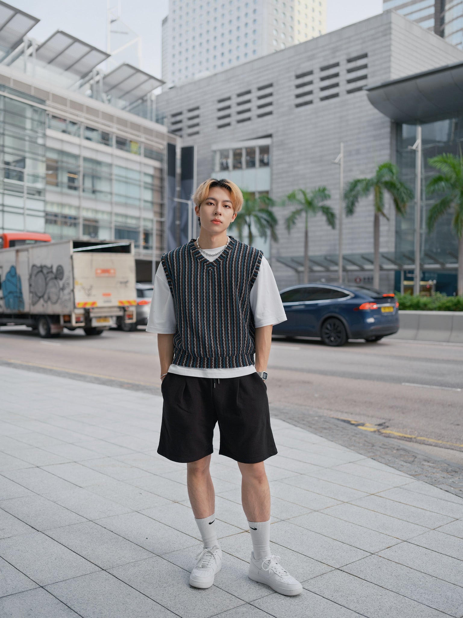 針織間條背心Striped Vest-韓國男裝