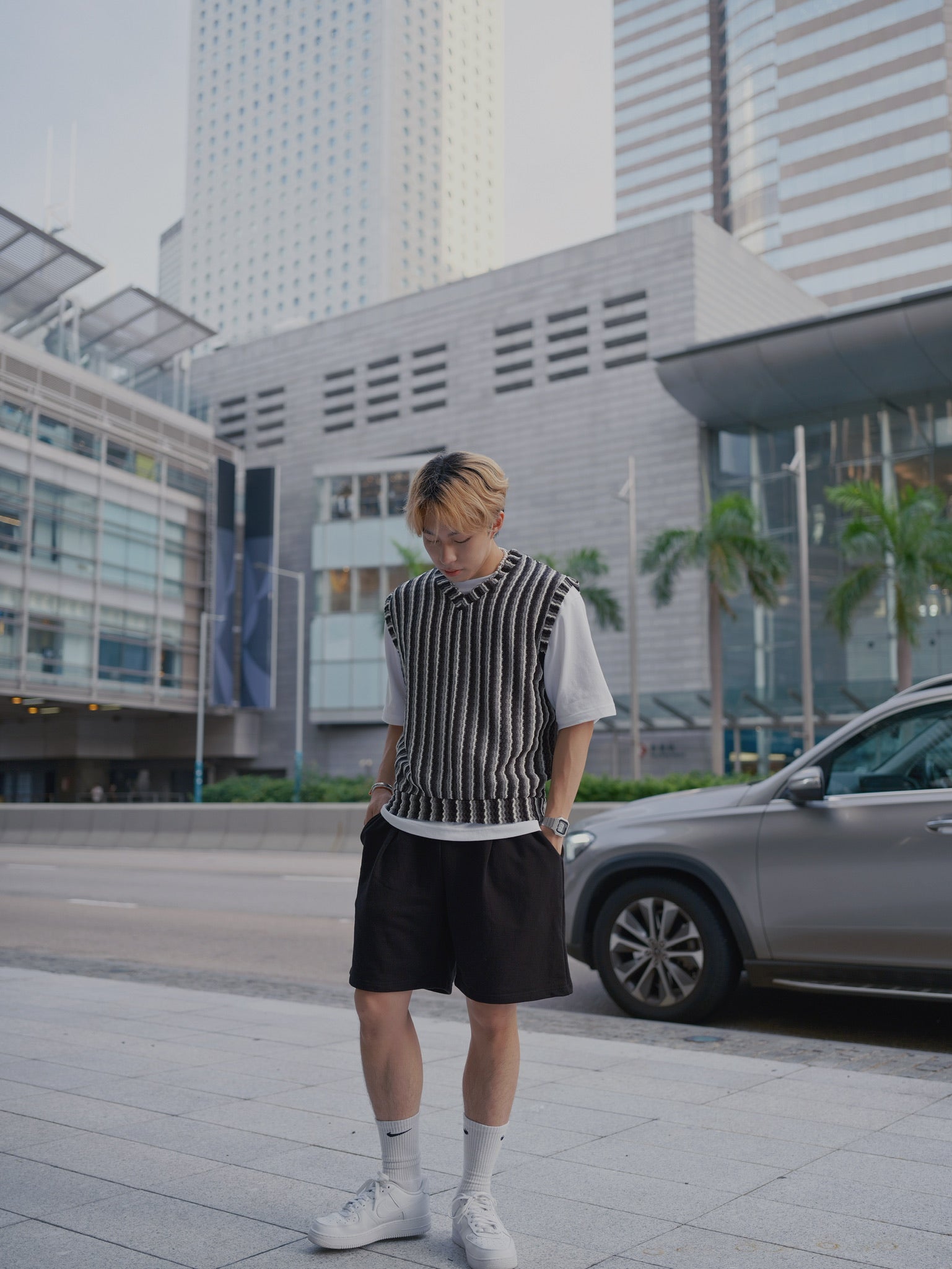 針織間條背心Striped Vest-韓國男裝