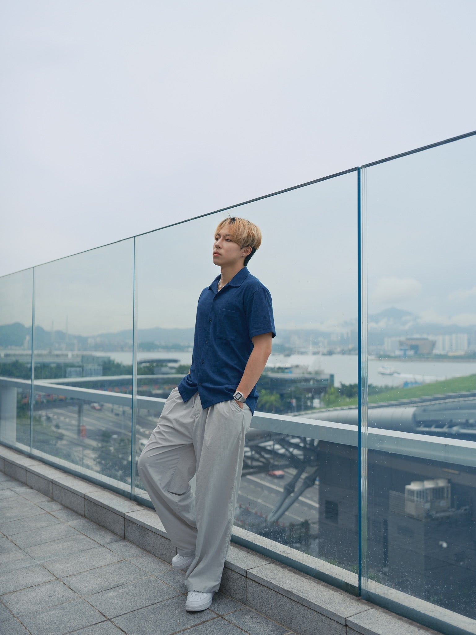 藍色短袖襯衫Blue Short Sleeves Shirt-韓國男裝