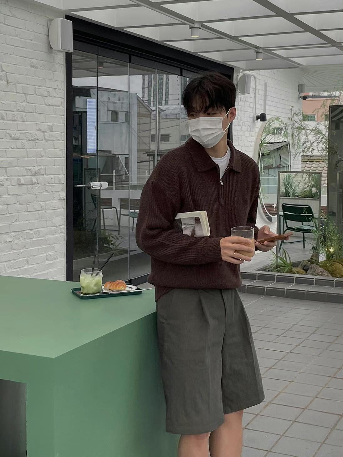 拉鍊領口針織毛衣Zip Jumper-韓國男裝