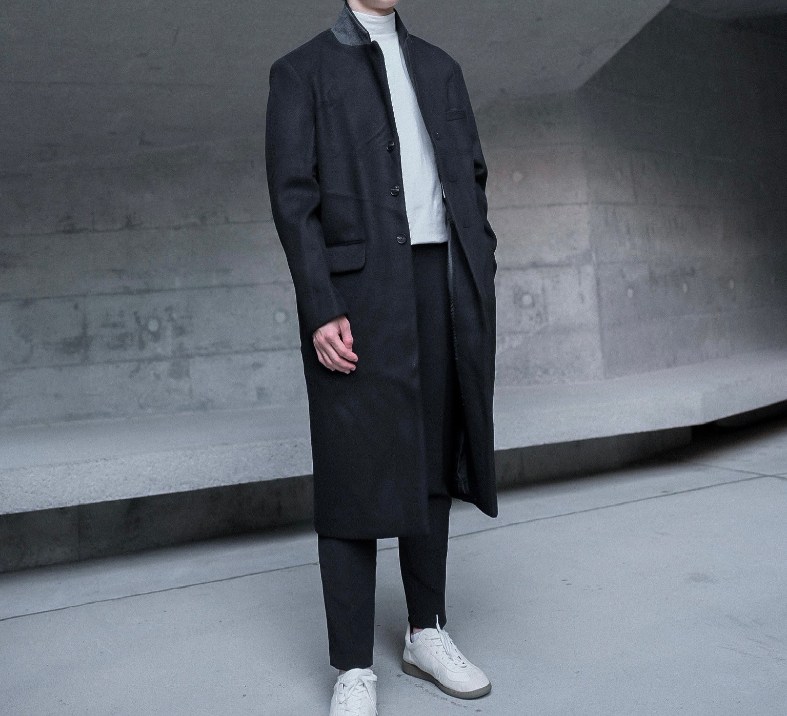 黑色羊毛大褸Black Wool Coat-韓國男裝