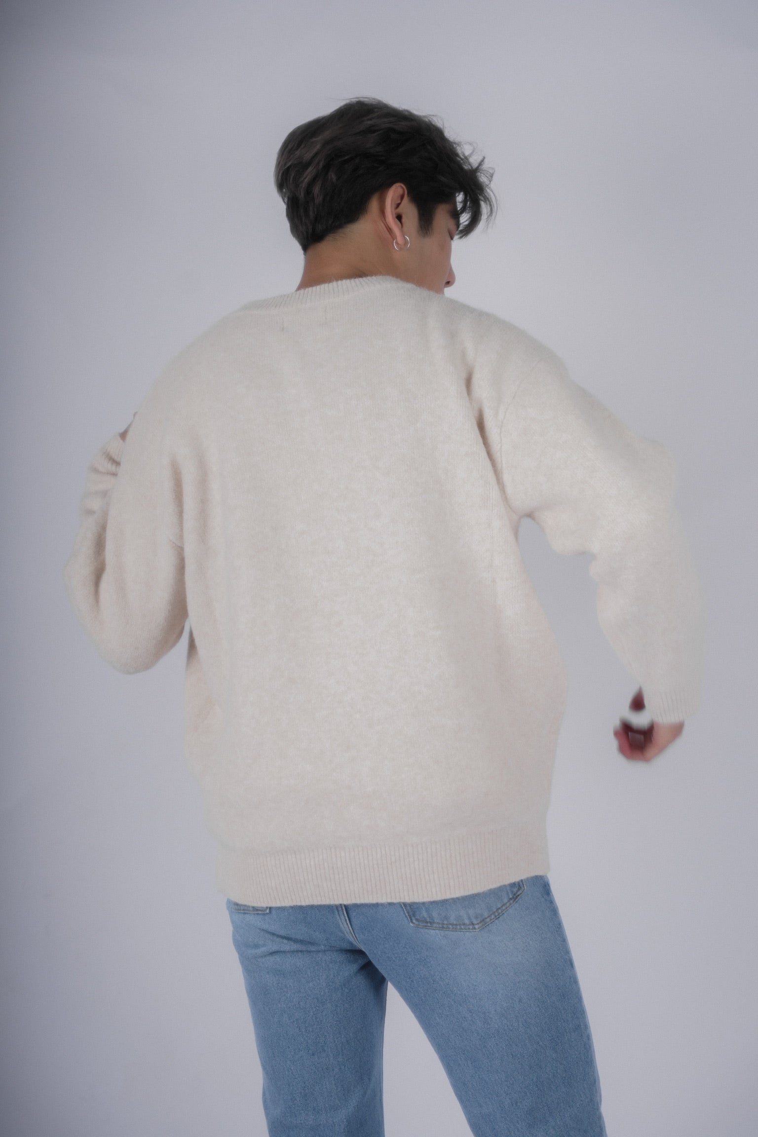 燕麥米色針織上衣Oatmeal Knit Top-韓國男裝