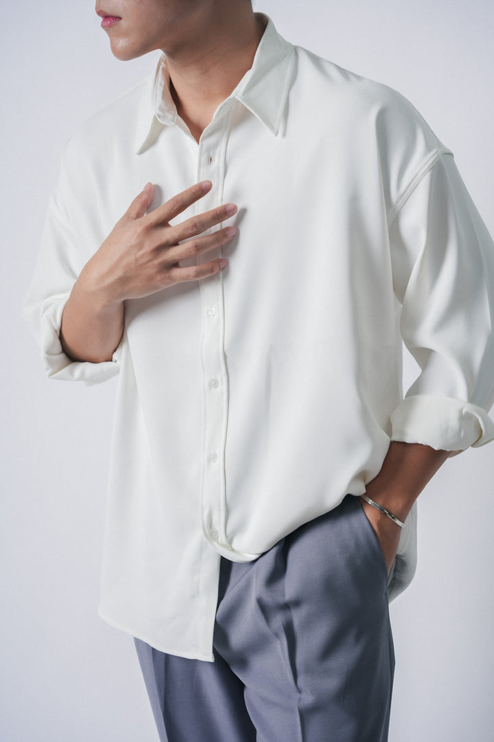 垂墜感滑身白色襯衫Basic White Shirt-韓國男裝