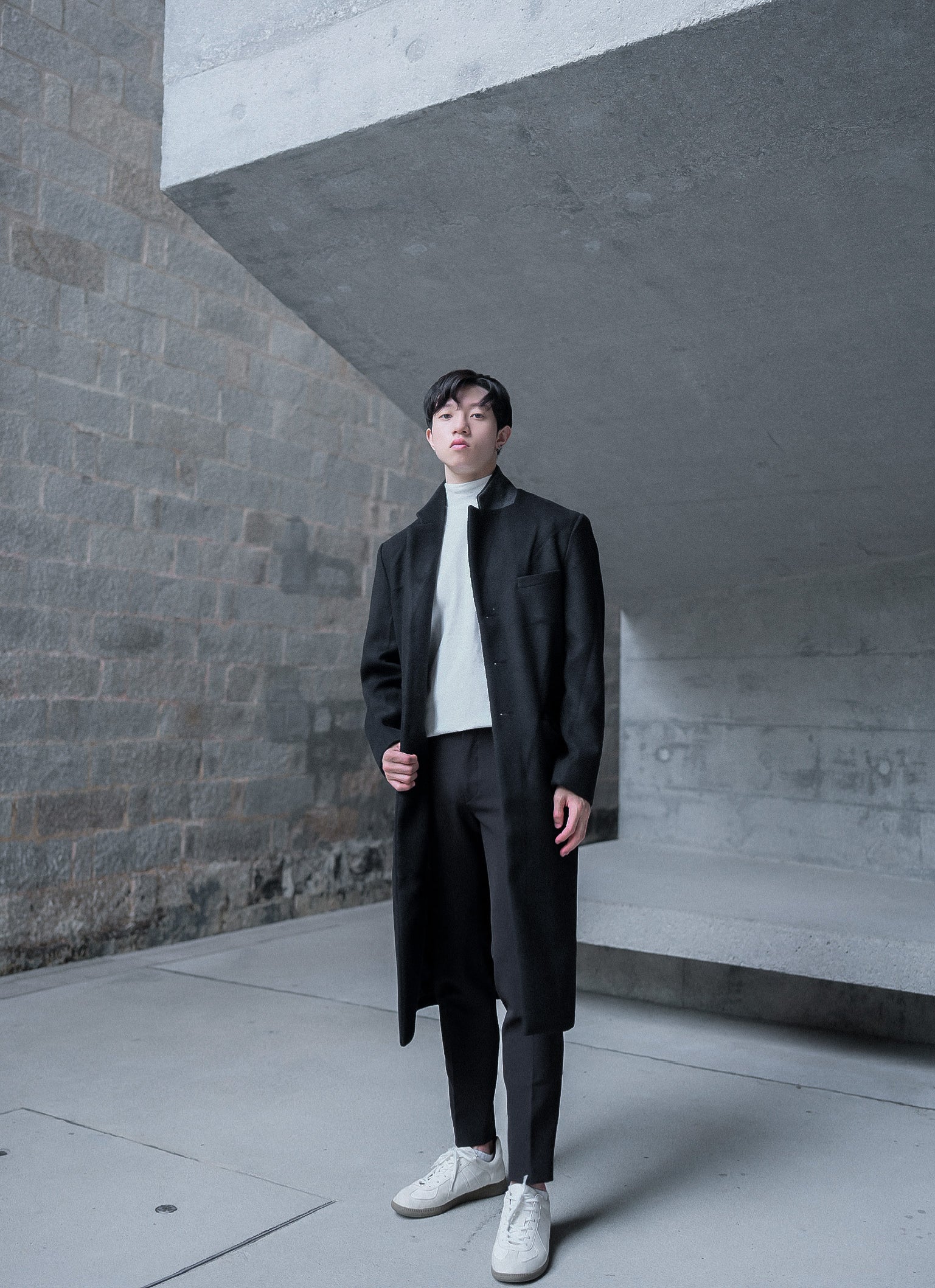 黑色羊毛大褸Black Wool Coat-韓國男裝