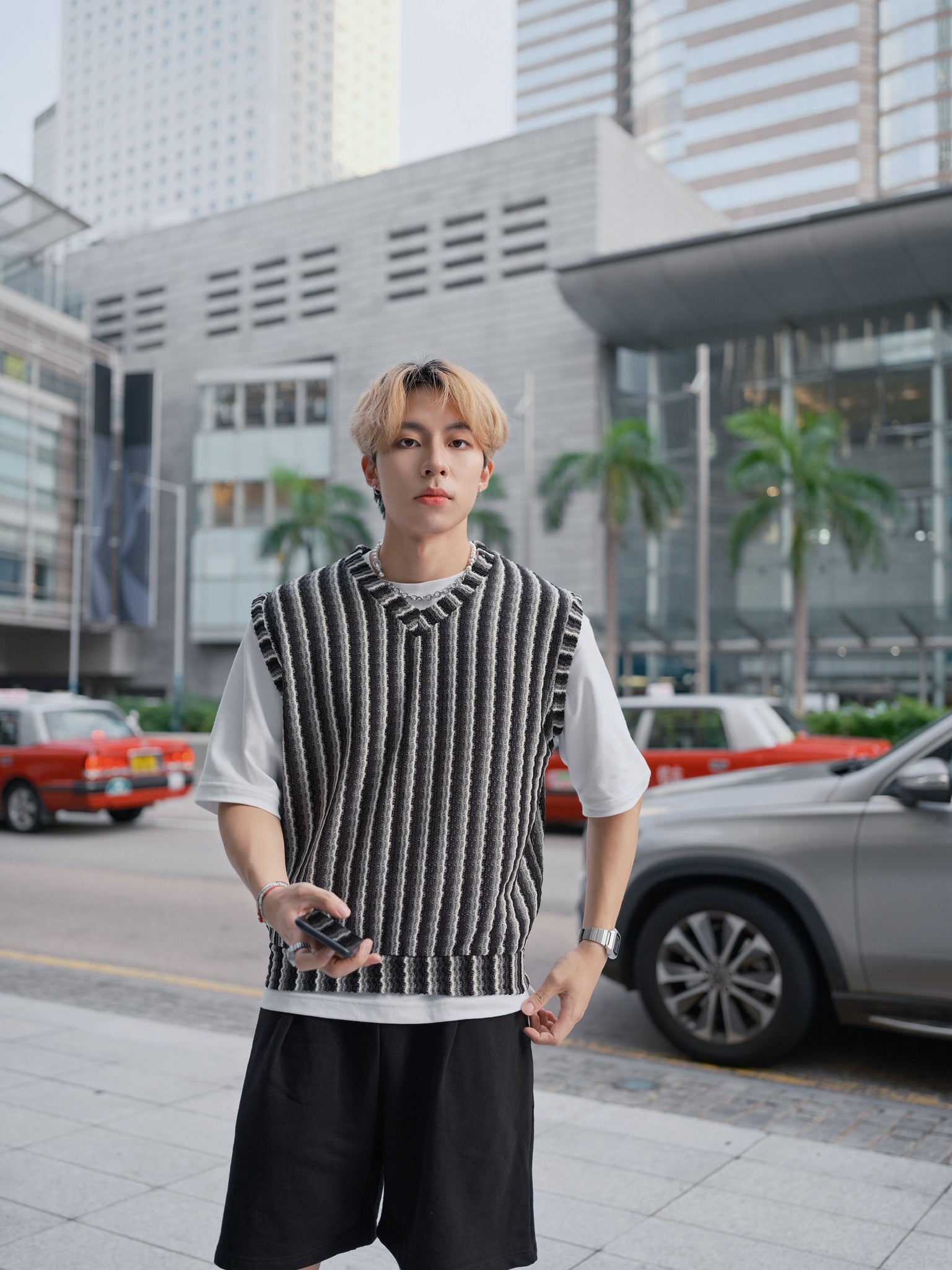 針織間條背心Striped Vest-韓國男裝