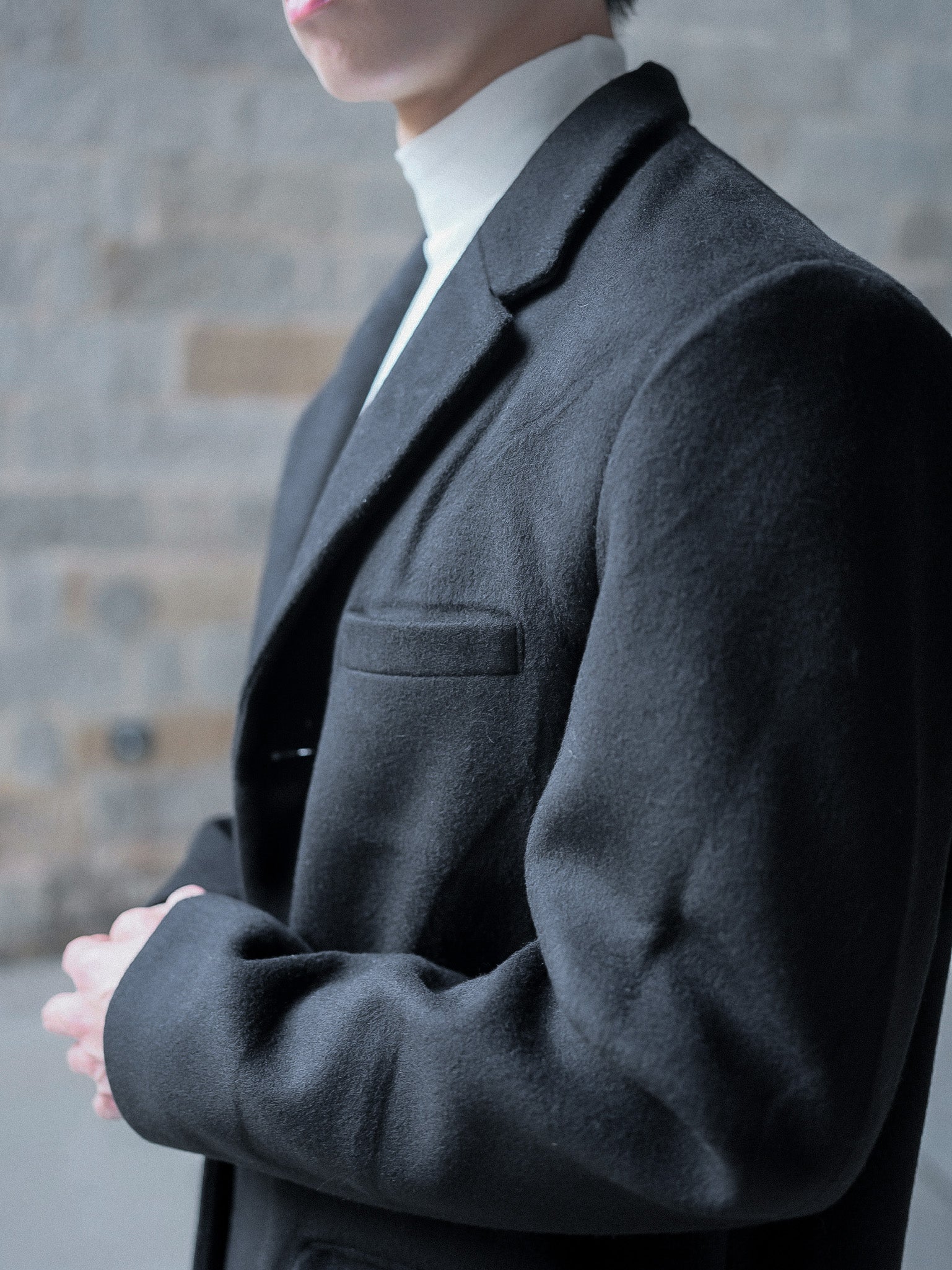 黑色羊毛大褸Black Wool Coat-韓國男裝