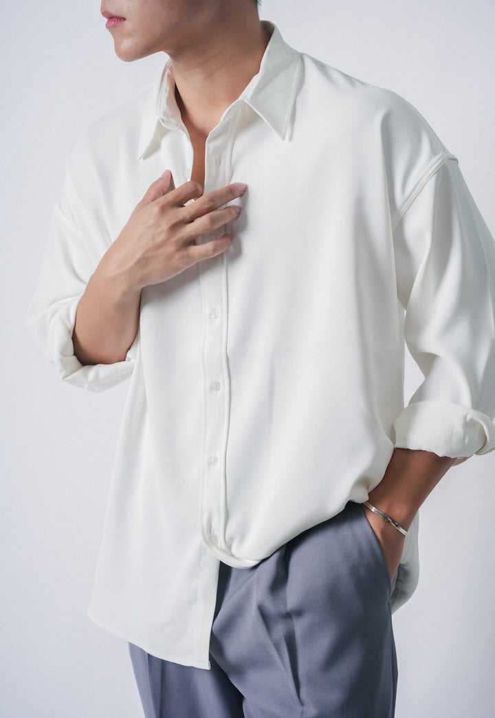 垂墜感滑身白色襯衫Basic White Shirt-韓國男裝