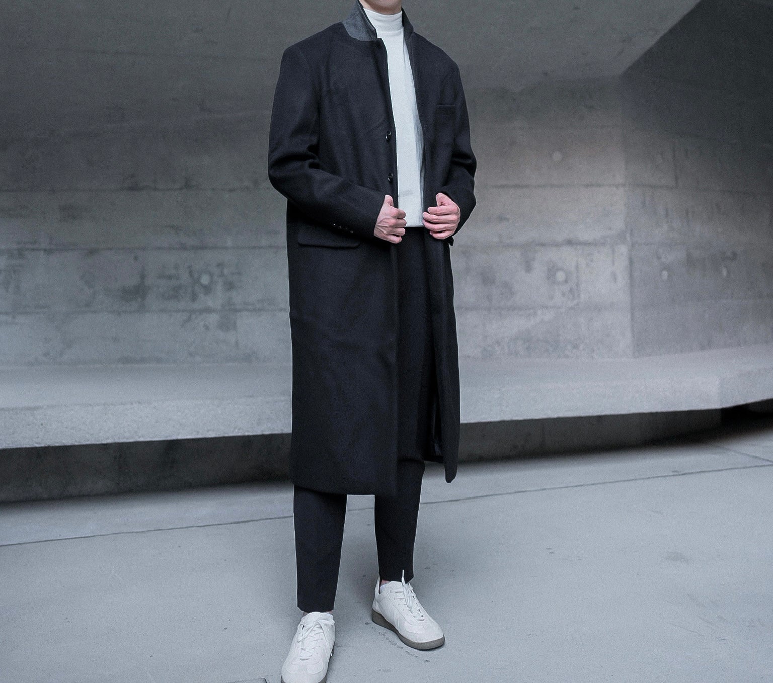 黑色羊毛大褸Black Wool Coat-韓國男裝