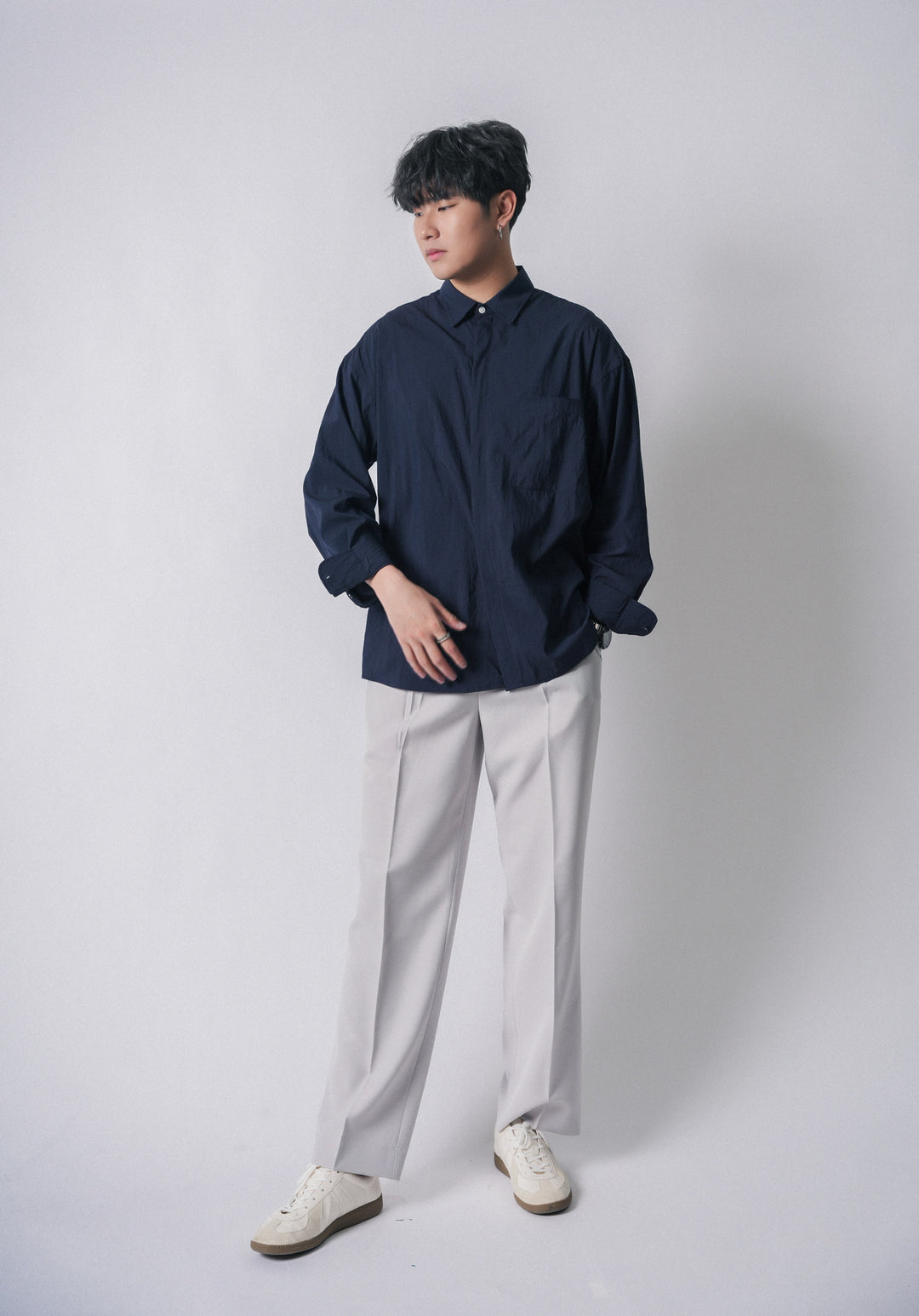 灰色落地西褲Wide Fit Bottom-韓國男裝