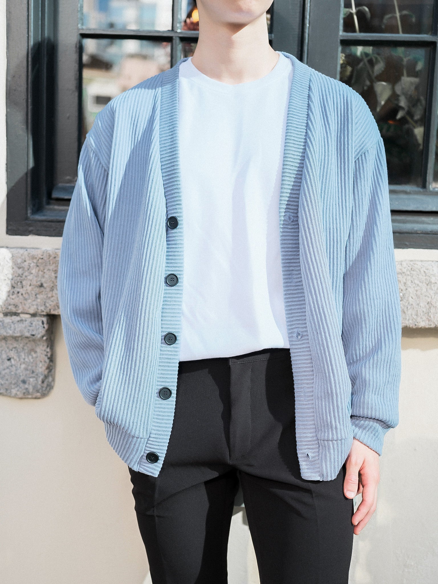 淺藍基本款外套Light Blue Basic Cardigan-韓國男裝