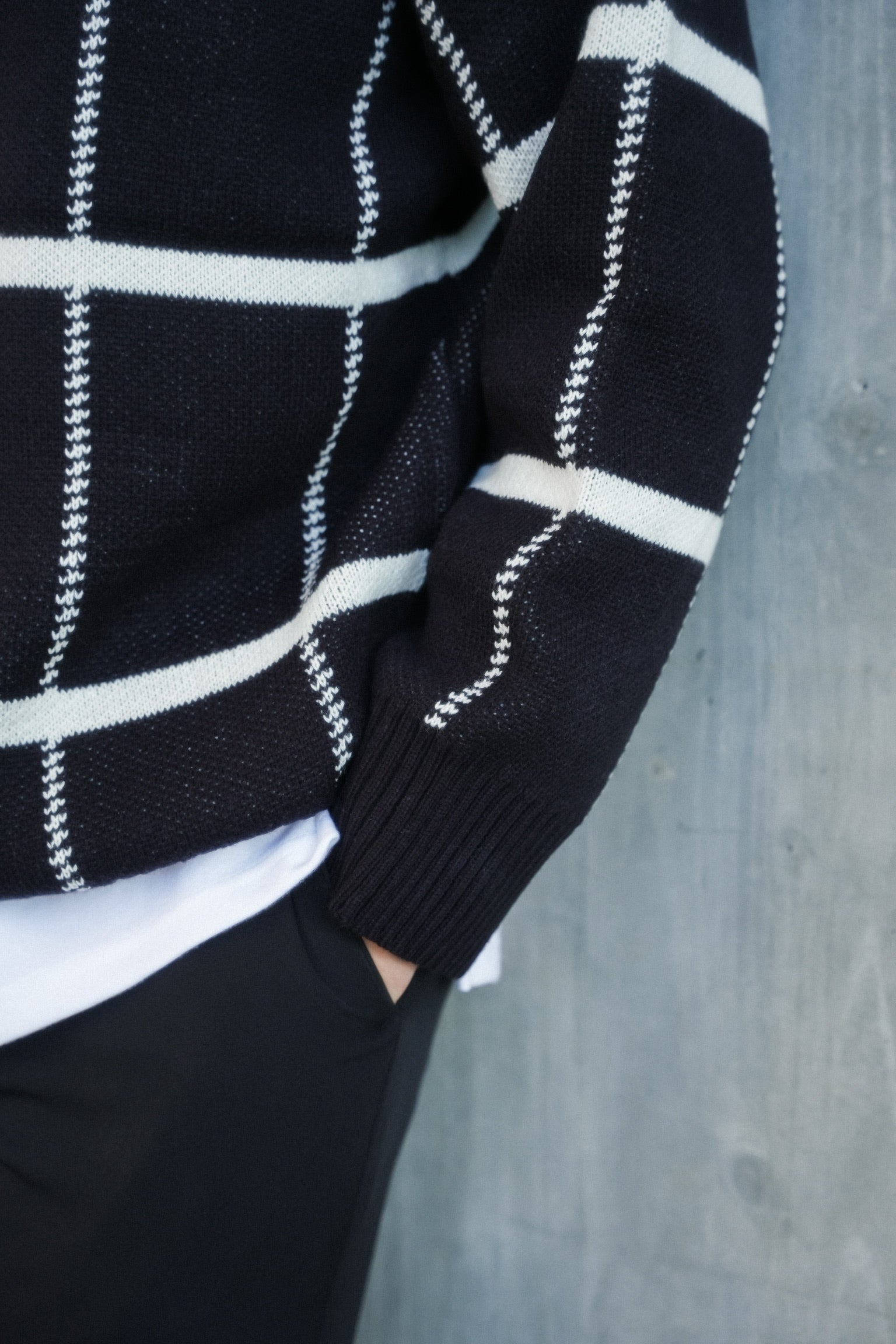 黑色格紋拉鍊上衣Check Zip Jumper in Black-韓國男裝