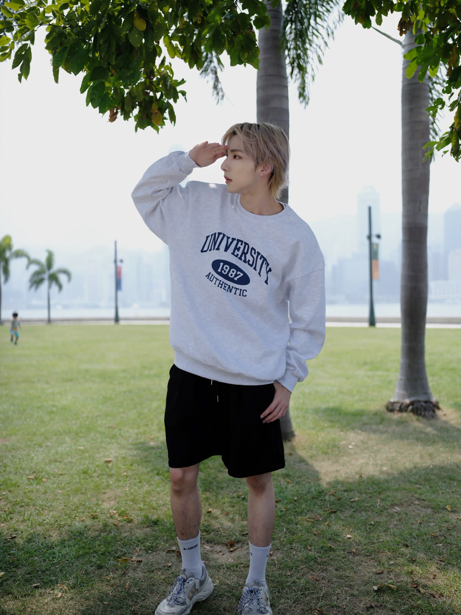 淺灰休閒衛衣Uni Sweatshirt-韓國男裝