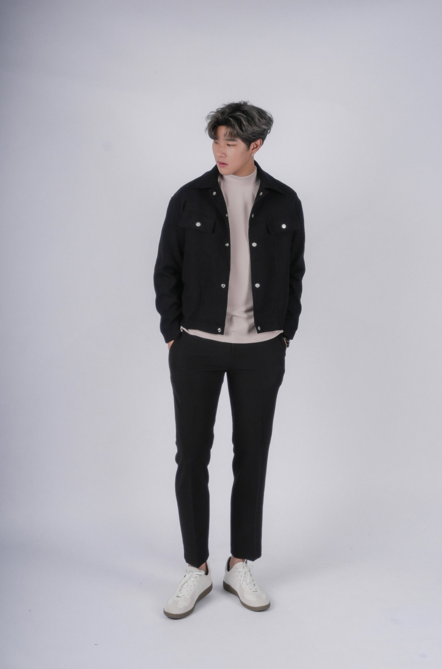 黑色挺身外套Trucker Jacket in Black-韓國男裝