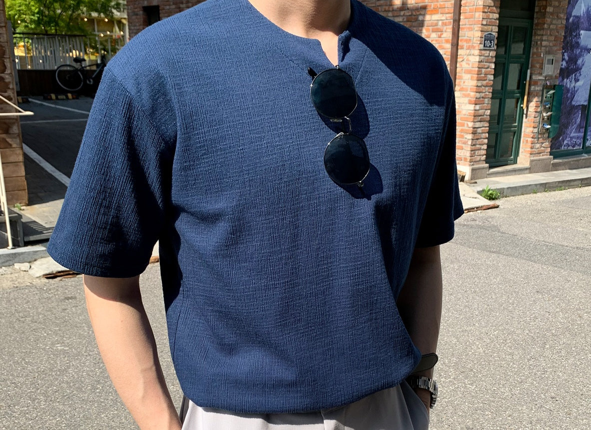 休閑皺質上衣Casual Top- 韓國男裝