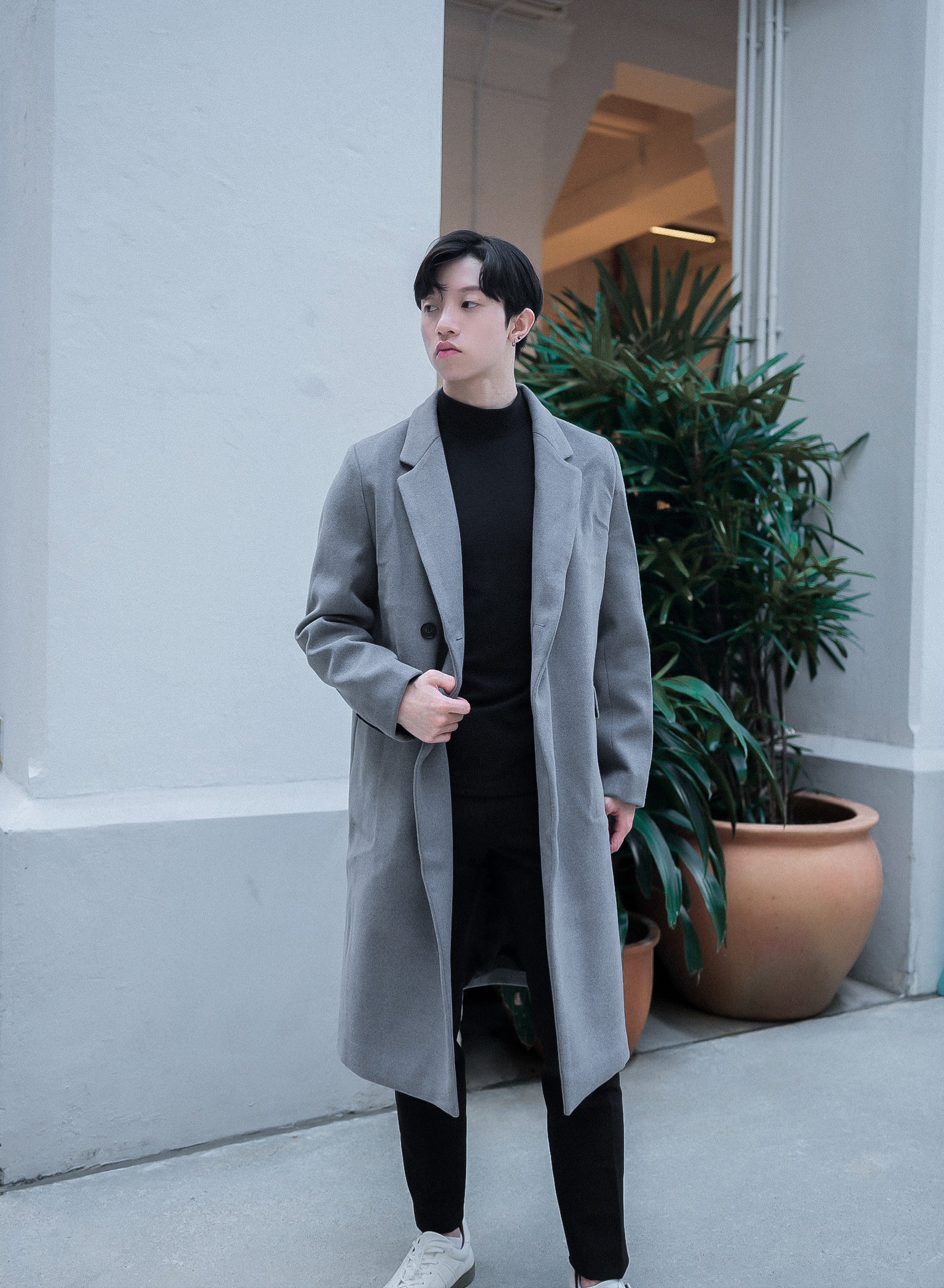 灰色羊毛大褸Grey Wool Coat-韓國男裝
